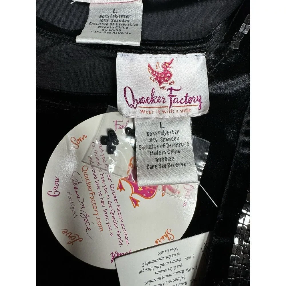 Quacker Factory Jacket Top Set Womens L Black‎ Velvet Sequins Evening Formal New